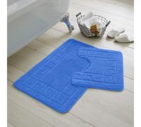 NEW GREEK STYLE 2 PIECE BATH MAT SET NON SLIP MACHINE WASHABLE (Blue)