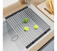 GAViA Dish Drainer Rack, Foldable and Removable Stainless Steel Dish Drying Over the Sink, Drying Mat, Sink Drainer Rack for Cups, Fruit, Vegetables, Space Saving Kitchen Organiser (44 * 33cm)