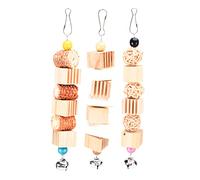 Gavigain 3 Piece Pet Toy Set, Wood and Cuttlefish Bone, Calcium Supplement, Bell for Mental Stimulation, for Parrots and Small Pets
