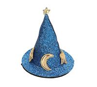 Gavigain Adjustable Small Pet Top Hat, Moon and Star Pattern, Soft Plush with Chin Strap, Cozy Costume for Hamsters, Guinea Pigs, Rabbits, Lizards, Turtles (Blue)