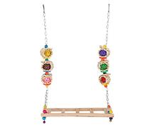 Gavigain Chicken Swing, Non Wood, Sturdy Stainless Steel Chain, Colorful Wooden Beads, for Chickens and Large Parrots like Macaws