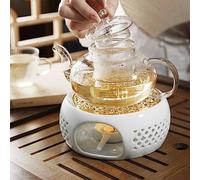 Gavigain Porcelain Teapot Heater, Hollow Frame Round Teapot Warmer Base with Alloy Cushion and Candle Holder