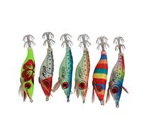 Gavigain Wood Shrimp Bait Durable Luminous Octopus Cuttlefish Squid Hooks for Fishing ABS Silk Cloth Colorful 6PCS 10cm