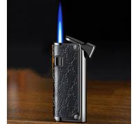 GAVIK Blue flame windproof lighter - easy to press to ignite, strong windproof performance, fast ignition, metal material, stylish and high temperature resistant, adjustable flame size, Color :