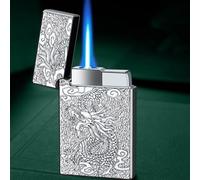 GAVIK Windproof blue flame lighter, butane lighter, dragon and phoenix embossed, strong windproof performance, adjustable flame size for all occasions (Color : B)
