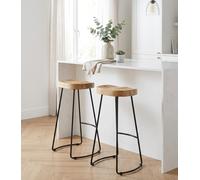 Gavin Bar Stools Set of 2 Solid Mango Wood Industrial Kitchen Breakfast Bar