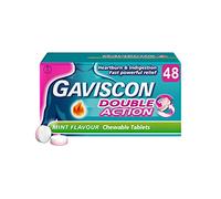 Gaviscon Double Action, Chewable tablets, Mint Flavour, flavour, 48 tablets, Heartburn & Indigestion, Fast powerful relief, Gets to work in minutes, Dual relief on the go, instant Relief
