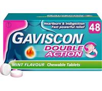 Gaviscon Double Action Mint Flavour Chewable Tablets, 48 Tablets | For Heartburn & Indigestion Relief, Acid Reflux, Long-Lasting Antacid, Dual Action Formula, Pregnancy Suitable