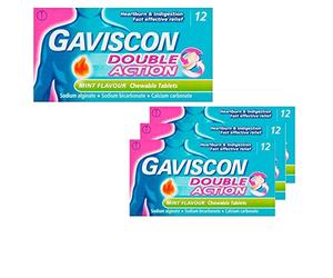 Gaviscon Double Action Mint Flavour Chewable Tablets, 48 Tablets | For Heartburn & Indigestion Relief, Acid Reflux, Long-Lasting Antacid, Dual Action Formula, Pregnancy Suitable