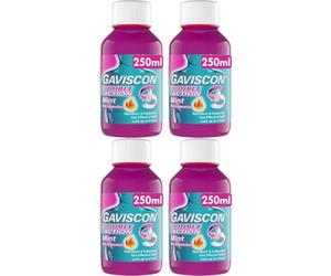 Gaviscon Double Action Mint Liquid 250ml - Fast Heartburn & Indigestion Relief, Convenient Sachets, Antacids for Effective Digestion, Acid Reflux Relief, Pregnancy Safe Pack of 4