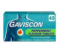Gaviscon Peppermint Heartburn & Indigestion Relief, 48 Tablets - Fast-Acting, Soothing Formula for Digestive Comfort, Chewable, Long-Lasting, Trusted Brand, Packaging may vary