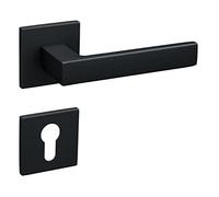 Gavroche Black Door Handles Door Hardware Set for Doors Thin Square Rosette Door Handles Door Handle (PZ Profile Cylinder, Matte Black, Product Dimensions: 12.2L x 5.2B)