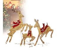 Gavscient 3Pcs Large Lighted Reindeer Christmas Decorations, 3D Yard Deer Decor Family Set for Indoor or Outdoor Yard Art- with Warm White LED Lights,Ground Stakes,Zip Ties 4
