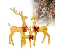 Gavscient 3Pcs Large Lighted Reindeer Christmas Decorations, 3D Yard Deer Decor Family Set for Indoor or Outdoor Yard Art- with Warm White LED Lights,Ground Stakes,Zip Ties 1