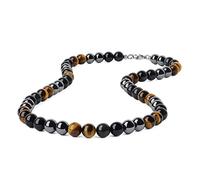 GAVU 10mm Tiger Eye Hematite Rainbow Eye Obsidian Crystal Necklace for Men 60cm