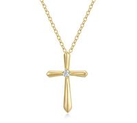 GAVU 14K Gold Plated 925 Sterling Silver Cross Necklace, Women's Dainty Cross Necklace with Zirconia Center Stone, 40cm Chain with Extender