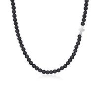 GAVU Cross Charm Lava Crystal Beaded Necklace for Men 50cm, 20''(50cm) (G572-1)