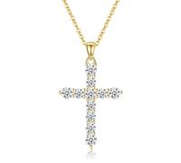 GAVU Gold Plated 925 Sterling Silver CZ Paved Cross Pendant Necklace for Women