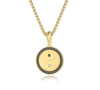 GAVU Gold Plated Stainless Steel Chain for Men with Black Cubic Zirconia Yin Yang Pendant 55cm