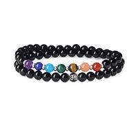 GAVU Healing Crystal Real Seven Chakra Black Tourmaline Bracelet 18.5cm