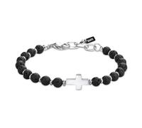 GAVU Lava Stone Crystal Beaded Bracelet fro Men with Cross Symbol