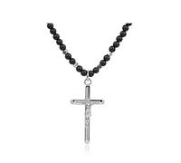 GAVU Religious Jewelry Matte Onyx Cross Necklace for Men Women 50cm