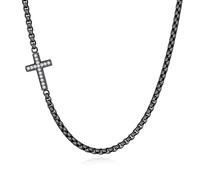 GAVU Stainless Steel Box Chain CZ Paved Cross Necklace for Men 50cm