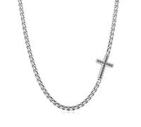 GAVU Stainless Steel Box Chain CZ Paved Cross Necklace for Men 60cm