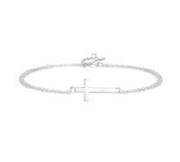 GAVU Sterling Silver Cross Bracelet for Women, Dainty Silver Bracelet with Double Chains and Adjustable Length