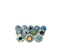 Gavya International Decorative Cupboard Knobs - Assorted Cabinet Colorful Mandala Ceramic Pull Handle for Kitchen Drawers Cupboard Wardrobe Furniture Hardware - Colour Blue - Pack of 12