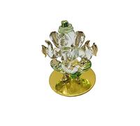 Gavya Small Crystal Ganesha Sitting Ganesh Sculpture Murti Mini Ganpati Idol Car Dashboard Diwali Pooja Statue, mandir, tample Gift Size- Height- 3 inch Green