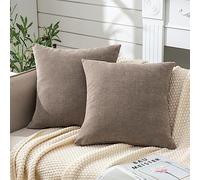 GAWAMAY Decorative Chenille Throw Pillow Covers 26x26 Inch Pack of 2, Soft Square Couch Pillow Cover for Sofa Cushion Living Room Bedroom Oversized Pillowcases Taupe Grey 66x66cm (ONLY Covers)