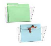 Gawerk 2 Pack Clear Single Pocket File Holder Hanging Wall Organizer, Wall Mount Mails Magazines Organizer for Office and Home