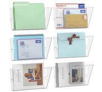 Gawerk 6 Pack Clear Single Pocket File Holder Hanging Wall Organizer, Wall Mount Mails Magazines Organizer for Office and Home