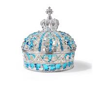 Gawhood Blue Crown Trinket Box, Vintage Royal Keepsake Box with Rhinestone Crown Design, Decorative Jewelry Box for Rings Earrings and Small Treasures, Elegant Gift for Women