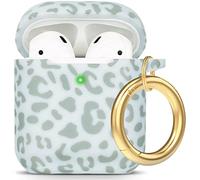 Gawnock Leopard Silicone Airpods Case, Soft Case Cover Flexible for Airpods 2nd/1st Generation Floral Print Cover for Women Girls with Keychain - Light Green Leopard Cheetah
