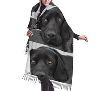 gawuoab Black Lab Labrador Dog Puppy Cute DogWinter Fringed Light Scarf Cashmere Feel Shawls Wraps Women78&27"