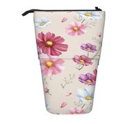 gawuoab Hand Drawn Cosmos Flower Patterntelescopic Pencil Bag Holder Stand up Pencil case