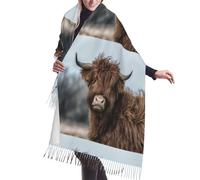 gawuoab Highland Cow Scottish WildlifeWinter Fringed Light Scarf Cashmere Feel Shawls Wraps Women78&27"