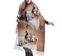 gawuoab Two Australian Shepherd Border CollieWinter Fringed Light Scarf Cashmere Feel Shawls Wraps Women78&27"