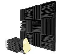 GAXAETR Acoustic Foam Panels 12-Pack 12x12x2Inch Self-Adhesive for Studio | Self-Adhesive backing enables fast install; 12x12x2Inch panels dampen echoes, improve vocal clarity, and suit home studios.