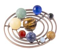 Gaxcent 9 Planet Solar System Stone Model with Metal Orbit Bracket, Crystal Solar System Ornament Crystal Ball Gemstone Universe Galaxy Set House Decoration,A