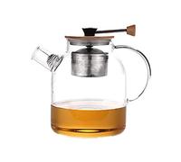 Gaxcent Premium Teapot, Made of Glass with Strainer Insert And Cork Coaster The Stainless Steel Fine Strainer Can Be Removed After The Tea Brewing Time,Clear