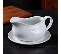 Gaxcent Sauce Pot with Handle, Gravy Boat 600/700Ml Porcelain White with Lip Spout for Sauce Salad Dressings Cream Milk Broth Black Pepper,B