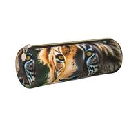 GaxfjRu African Animals Round Pencil Case Faux Leather - Storage for Pens, Pencils, Markers, Small Supplies Metal Zip with Leather