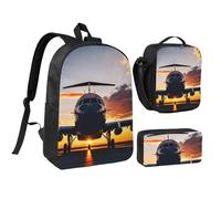 GaxfjRu Aircraft Plane at Sunset print Lightweight Bookbag,3Pcs Backpack School Backpack with Lunch Box and Pencil Pouch