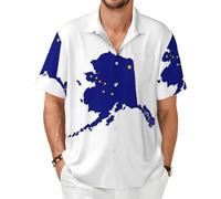 GaxfjRu Alaska State Flag Map Hawaiian Shirt for Men Beach Vacation Summer Short Sleeve Button Down Mens Shirts Casual Stylish Black