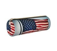 GaxfjRu American Flag Pattern Round Pencil Case Faux Leather - Storage for Pens, Pencils, Markers, Small Supplies Metal Zip with Leather