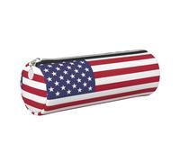 GaxfjRu American Flag Round Pencil Case Faux Leather - Storage for Pens, Pencils, Markers, Small Supplies Metal Zip with Leather