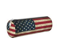 GaxfjRu American Flag Round Pencil Case Faux Leather - Storage for Pens, Pencils, Markers, Small Supplies Metal Zip with Leather